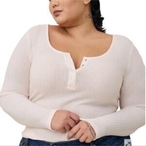 Torrid White Lightweight Thermal Waffle Snap Henley Long Sleeve Tee Plus Size 3X